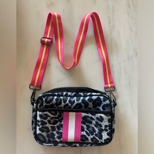 Women's Neoprene Animal Print Black Gray Pink Crossbody Purse Bag